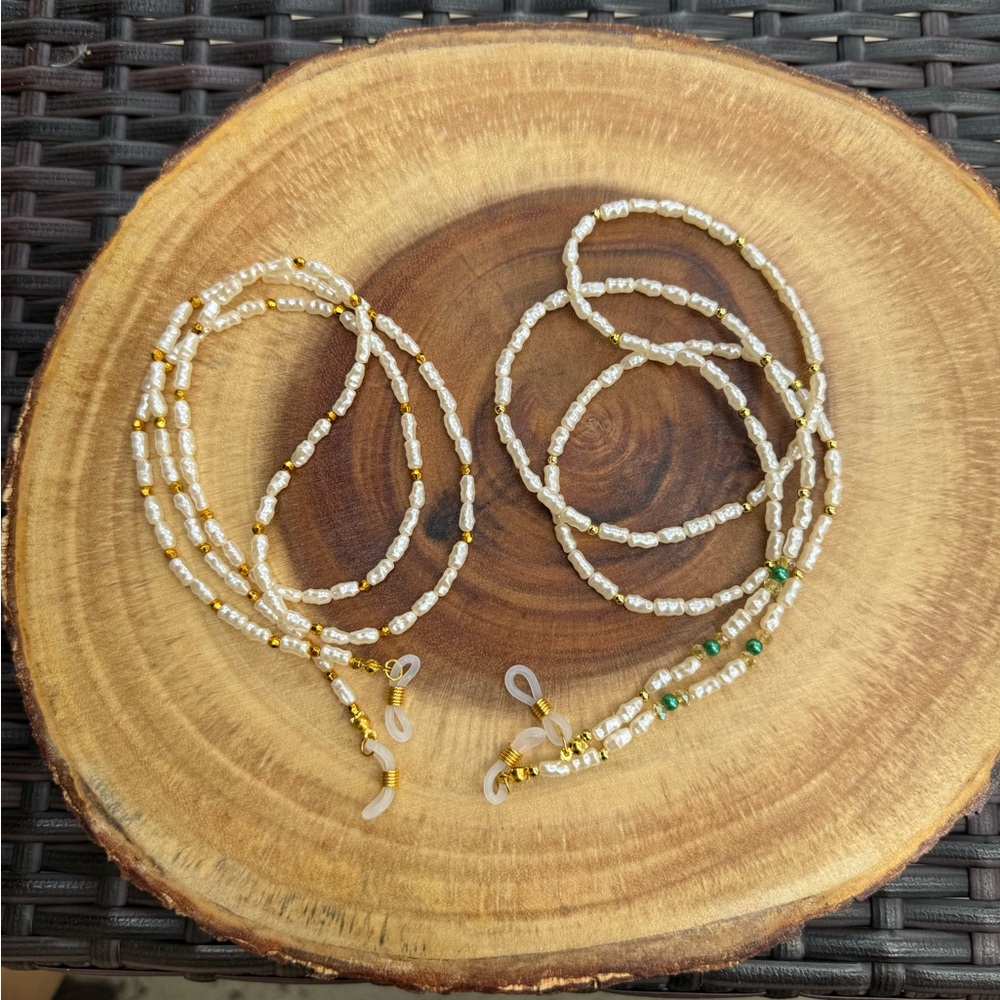 New set of 2  Gold and White Beaded Eyeglass Chains